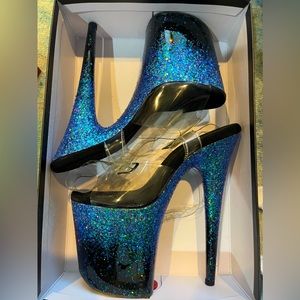 Flamingo blue glitter pleaser dance shoes